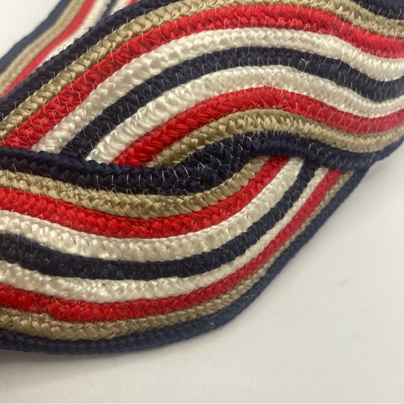 2FOR$30 Vintage 80s Wide Striped Woven Waist Belt Red White Blue & Tan - Picture 12 of 12